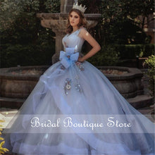 Load image into Gallery viewer, Light Sky Blue Ball Gown Quinceanera Dresses V neck Crystals Formal Evening Dress Sweet 16 Brithday Prom Party Dress