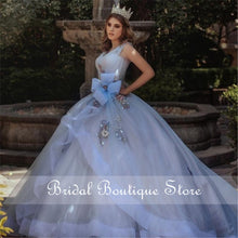 Load image into Gallery viewer, Light Sky Blue Ball Gown Quinceanera Dresses V neck Crystals Formal Evening Dress Sweet 16 Brithday Prom Party Dress