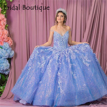 Load image into Gallery viewer, Baby Blue Lace Sequins Quinceanera Dresses Flowers 2021 Floral Ruffle Lace-up Graduation Dress For High School