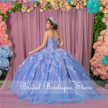 Load image into Gallery viewer, Baby Blue Lace Sequins Quinceanera Dresses Flowers 2021 Floral Ruffle Lace-up Graduation Dress For High School
