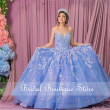 Load image into Gallery viewer, Baby Blue Lace Sequins Quinceanera Dresses Flowers 2021 Floral Ruffle Lace-up Graduation Dress For High School