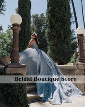 Load image into Gallery viewer, Silver Spaghetti Straps Ball Gown Quinceanera Dresses Sparkly Appliques Beaded Sweet 16 Dress Plus Size