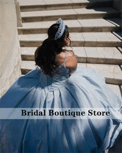 Load image into Gallery viewer, Silver Spaghetti Straps Ball Gown Quinceanera Dresses Sparkly Appliques Beaded Sweet 16 Dress Plus Size