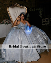 Load image into Gallery viewer, Silver Spaghetti Straps Ball Gown Quinceanera Dresses Sparkly Appliques Beaded Sweet 16 Dress Plus Size