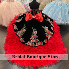 Load image into Gallery viewer, Luxury Tiered Quinceanera Dresses Lace Appliques Embroidery Ball Gowns Mexican Dress with Bow Sweet 16 Vestidos De 15 Años 2022