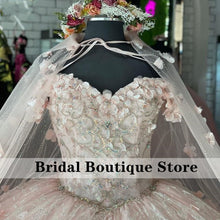 Load image into Gallery viewer, Pink Quinceanera Dress With Detachable Cape Lace-up Back Ball Gown Applique Tulle Sweet 16 Dresses Vestidos De 15 Años
