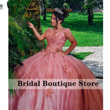 Load image into Gallery viewer, Princess Off Shoulder Quinceanera Dress Lace-up Back Ball Gown Flowers Applique Tulle Sweet 16 Dresses Vestidos De 15 Años