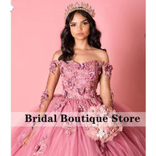 Load image into Gallery viewer, Princess Off Shoulder Quinceanera Dress Lace-up Back Ball Gown Flowers Applique Tulle Sweet 16 Dresses Vestidos De 15 Años