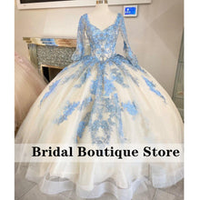Load image into Gallery viewer, Princess Quinceanera Dresses Long Sleeves Ball Gown Tulle Flowers Applique Beaded Sweet 16 Dress Vestidos De 15 Años Lace Up