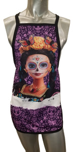 Kitchen Apron Mexican Sugar Skulls Day of The Dead Flowers Bib Aprons Women Men Professional Chef Aprons with Extra Long Ties, Waterdrop Resistant Waiter Hostess Apron for Holidays Grill