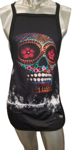 Kitchen Apron Mexican Sugar Skulls Day of The Dead Flowers Bib Aprons Women Men Professional Chef Aprons with Extra Long Ties, Waterdrop Resistant Waiter Hostess Apron for Holidays Grill