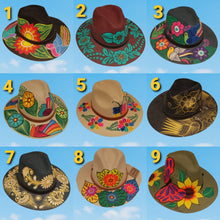 Load image into Gallery viewer, Mexican Artisanal Hat. Hand Painted Hat. Colorful Floral Hat. Traditional Mexican Hat. Floral Painted Sombrero. Mexican Sombrero
