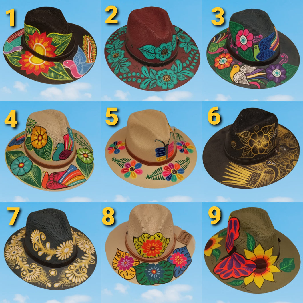Mexican Artisanal Hat. Hand Painted Hat. Colorful Floral Hat. Traditional Mexican Hat. Floral Painted Sombrero. Mexican Sombrero