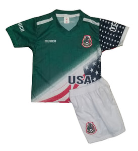 Kids Mexico USA Flag Verde Green Premium Soccer Uniform 2022