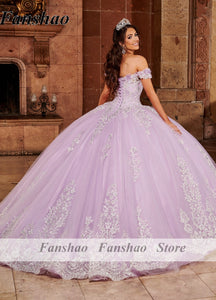 Fanshao wd637 Quinceanera Dress Off Shoulder Masquerade Sweet 16 Gowns Lace Appliques Beaded Ball Gown Prom Dress