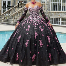 Load image into Gallery viewer, Alemore Modest Shiny Ball Gown Quinceanera Dresses Appliques Sweetheart Long Sleeves Pleat Dropping Shipping Vestido De 15 Anos
