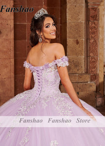 Fanshao wd637 Quinceanera Dress Off Shoulder Masquerade Sweet 16 Gowns Lace Appliques Beaded Ball Gown Prom Dress