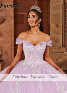 Fanshao wd637 Quinceanera Dress Off Shoulder Masquerade Sweet 16 Gowns Lace Appliques Beaded Ball Gown Prom Dress