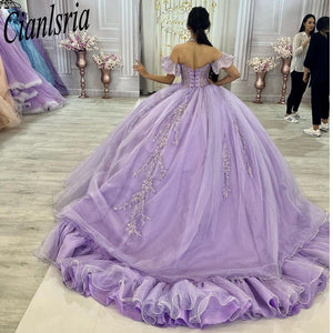 Lilac Quinceanera Dresses Ball Gown Puffy Tulle Lace Appliques Beading 2022 New Sweet 16 Dresses Party Prom Gowns