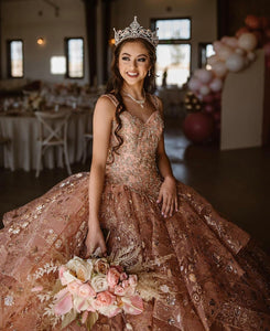 LSYX Rose Gold Luxury Quinceanera Dress 2022 Sequins Beads Sleeveless Party Princess Sweet 16 Ball Gown Vestidos De 15 Años