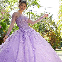 Load image into Gallery viewer, 2023 New Fashion Quinceanera Dresses Ball Gown Long Sleeve Tulle Lace 3D Flowers Beaded Crystal Diamond Sweet 16 Dresses QU04
