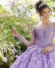Load image into Gallery viewer, 2023 New Fashion Quinceanera Dresses Ball Gown Long Sleeve Tulle Lace 3D Flowers Beaded Crystal Diamond Sweet 16 Dresses QU04
