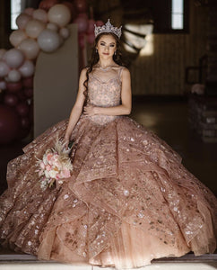 LSYX Rose Gold Luxury Quinceanera Dress 2022 Sequins Beads Sleeveless Party Princess Sweet 16 Ball Gown Vestidos De 15 Años