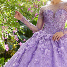 Load image into Gallery viewer, 2023 New Fashion Quinceanera Dresses Ball Gown Long Sleeve Tulle Lace 3D Flowers Beaded Crystal Diamond Sweet 16 Dresses QU04
