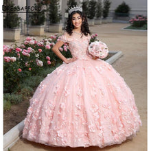 Load image into Gallery viewer, Pink Quinceanera Dresses  Sweetheart Ball Gown Vestidos De 15 Anos Fashion 3D Flower Tulle Sweet 16 Princess Party Gown
