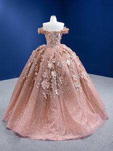 Puffy Quinceanera Dresses Ball Gown Off The Shoulder Tulle Appiques Flowers Pearls Mexican Sweet 16 Dresses 15 Anos