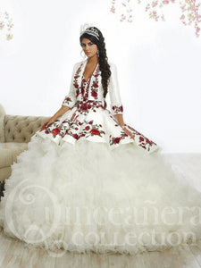 Red Applqiues princess Quinceanera Dresses with jacket lace-up Corset Back Sweetheart Embroidery Applique pom Sweet 16 Dress