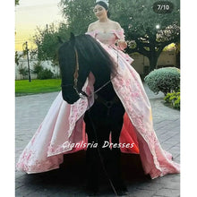 Load image into Gallery viewer, Pink Princess Bow Back Corset Quinceanera Dress Ball Gown 3D Flowers Appliques Ruffles Sweet 16 Vestidos De XV Años
