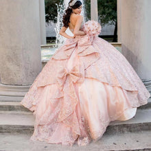 Load image into Gallery viewer, Blush Pink Quinceanera Dresses Ball Gown For Sweet 16 Dress Bow Sequined Graduation Party Princess Gowns Vestido De 15 anos
