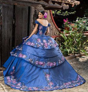 Royal Blue Charro Quinceanera Dresses Ball Gown Off The Shoulder Appliques Beaded Mexican Sweet 16 Dresses 15 Anos