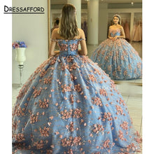 Load image into Gallery viewer, Sweet 16 Princess Quinceanera Dresses Sexy Off Shoulder 3D Lace Appliques Formal Pageant Ball Gown for Girls Custom Made Vestido

