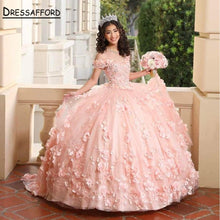 Load image into Gallery viewer, Pink Quinceanera Dresses  Sweetheart Ball Gown Vestidos De 15 Anos Fashion 3D Flower Tulle Sweet 16 Princess Party Gown
