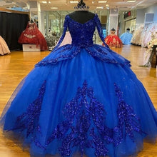 Load image into Gallery viewer, ANGELSBRIDEP Long Sleeves Ball Gown Quinceanera Dresses For 15 Party Glitter Lace Sweet 16 Formal Princess Birthday Gowns HOT
