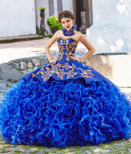 Load image into Gallery viewer, Royal Blue Charro Quinceanera Dresses Ball Gown Sweetheart Organza Appliques Mexican Sweet 16 Dresses 15 Anos
