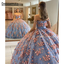 Load image into Gallery viewer, Sweet 16 Princess Quinceanera Dresses Sexy Off Shoulder 3D Lace Appliques Formal Pageant Ball Gown for Girls Custom Made Vestido
