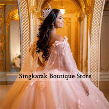 Load image into Gallery viewer, Bling Pink Ball Gown Sweet 16 Quinceanera Dresses Beads Crystal 3D Flowers Appliques Pearls  Vestidos De 15 Anos Lace-Up Custom
