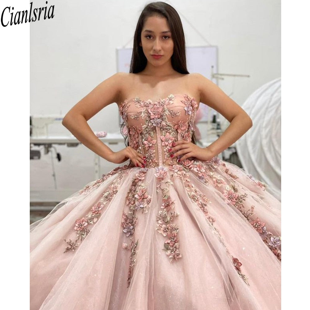 2022 Sweetheart Quinceanera Dresses Ball Gown3D flower Sweet 16 Year Princess Dresses For 15 Years vestidos de 15 años anos