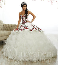 Load image into Gallery viewer, Red Applqiues princess Quinceanera Dresses with jacket lace-up Corset Back Sweetheart Embroidery Applique pom Sweet 16 Dress
