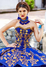 Load image into Gallery viewer, Royal Blue Charro Quinceanera Dresses Ball Gown Sweetheart Organza Appliques Mexican Sweet 16 Dresses 15 Anos
