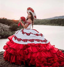 Load image into Gallery viewer, Modern Off The Shoulder Beaded Quinceanera Dress 2022 Red Ruffles Appliques Sweet 16  Year Girl prom Dresses 15 años quinceañera
