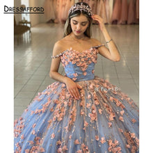 Load image into Gallery viewer, Sweet 16 Princess Quinceanera Dresses Sexy Off Shoulder 3D Lace Appliques Formal Pageant Ball Gown for Girls Custom Made Vestido
