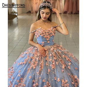 Sweet 16 Princess Quinceanera Dresses Sexy Off Shoulder 3D Lace Appliques Formal Pageant Ball Gown for Girls Custom Made Vestido
