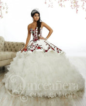 Load image into Gallery viewer, Red Applqiues princess Quinceanera Dresses with jacket lace-up Corset Back Sweetheart Embroidery Applique pom Sweet 16 Dress
