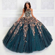 Load image into Gallery viewer, Teal Blue Charro Quinceanera Dresses Ball Gown Halter Tulle Appliques Puffy Mexican Sweet 16 Dresses 15 Anos
