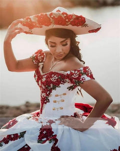 Modern Off The Shoulder Beaded Quinceanera Dress 2022 Red Ruffles Appliques Sweet 16  Year Girl prom Dresses 15 años quinceañera