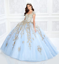 Load image into Gallery viewer, Sky Blue Charro Quinceanera Dresses Ball Gown Cap Sleeves Tulle Appliques Puffy Mexican Sweet 16 Dresses 15 Anos
